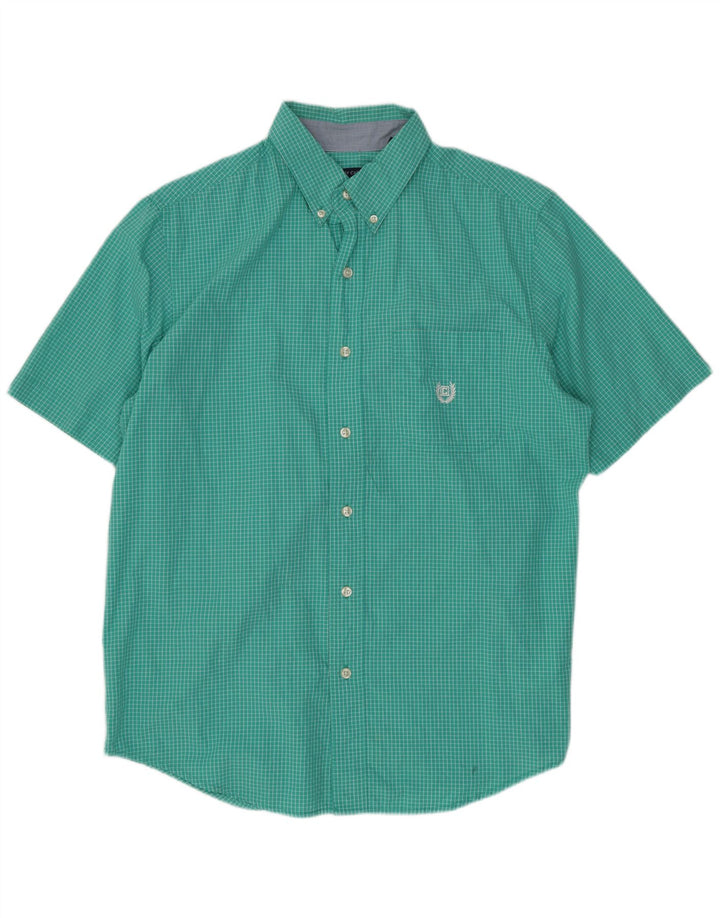 Chaps Mens Short Sleeve Shirt Medium Green Gingham Cotton