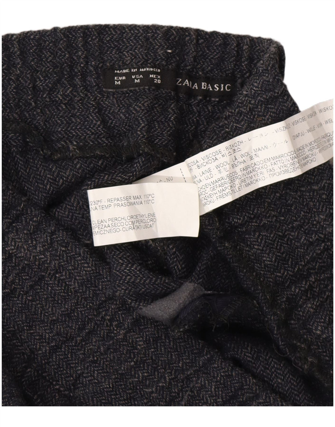 Zara Womens Joggers Trousers Medium W28  L27 Navy Blue Herringbone Viscose