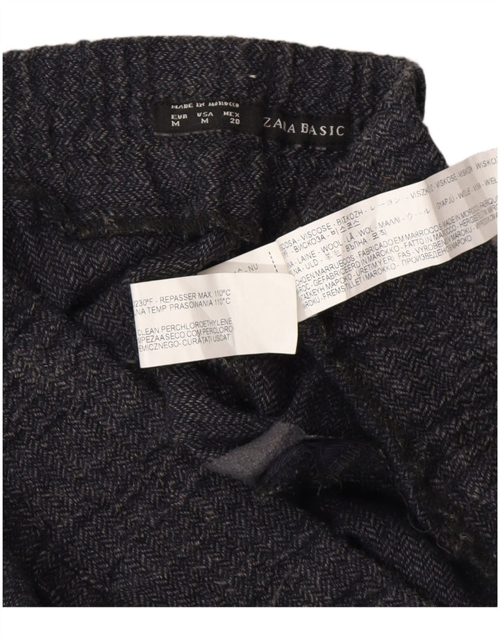 Zara Womens Joggers Trousers Medium W28  L27 Navy Blue Herringbone Viscose