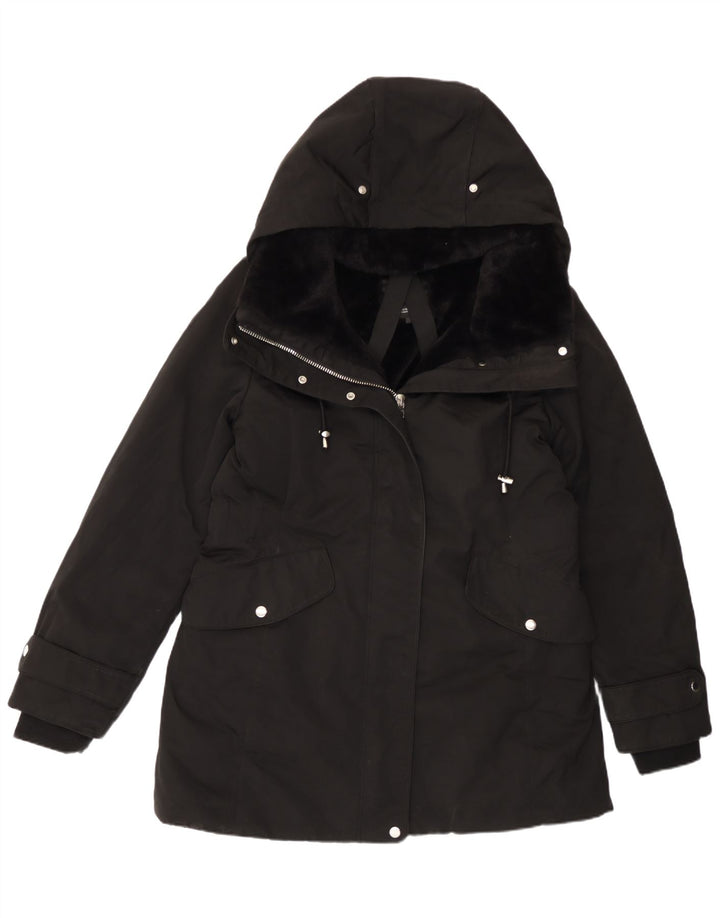 Zara Womens Hooded Parka Jacket UK 18 XL Black Polyester