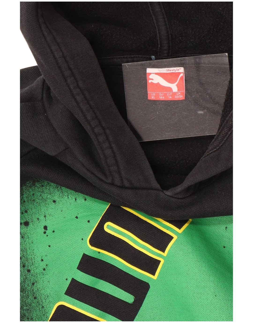 PUMA Boys Graphic Hoodie Jumper 13-14 Years Black Colourblock