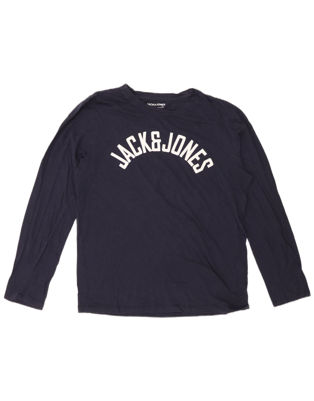 JACK & JONES Mens Graphic Top Long Sleeve Medium Navy Blue Cotton