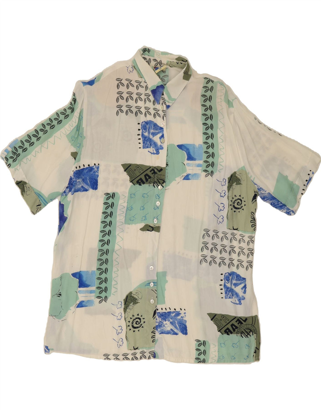 YESSICA Womens Short Sleeve Shirt EU 44 XL White Patchwork Viscose Vintage Yessica and Second-Hand Yessica from Messina Hembry 