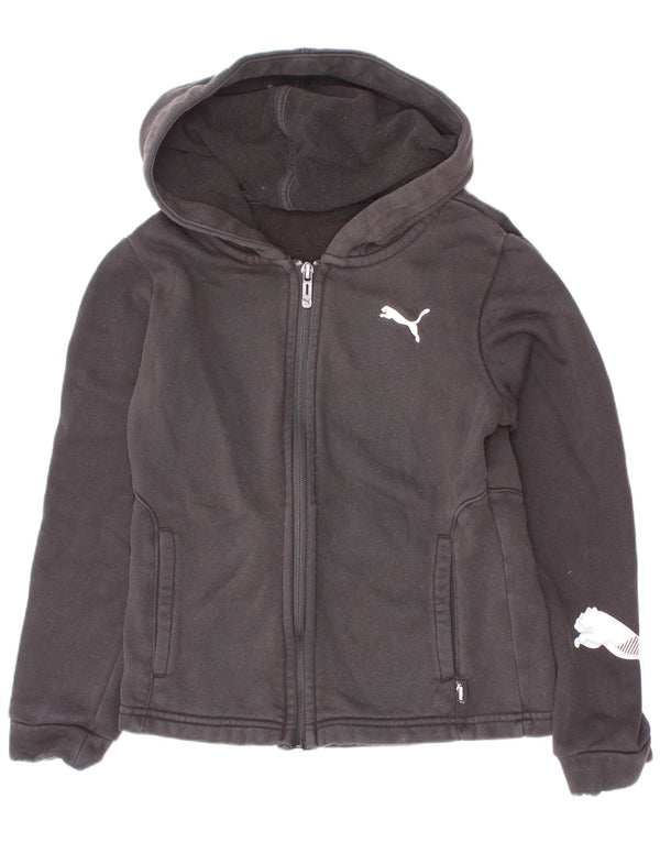 Puma Girls Graphic Zip Hoodie Sweater 9-10 Years Black Cotton