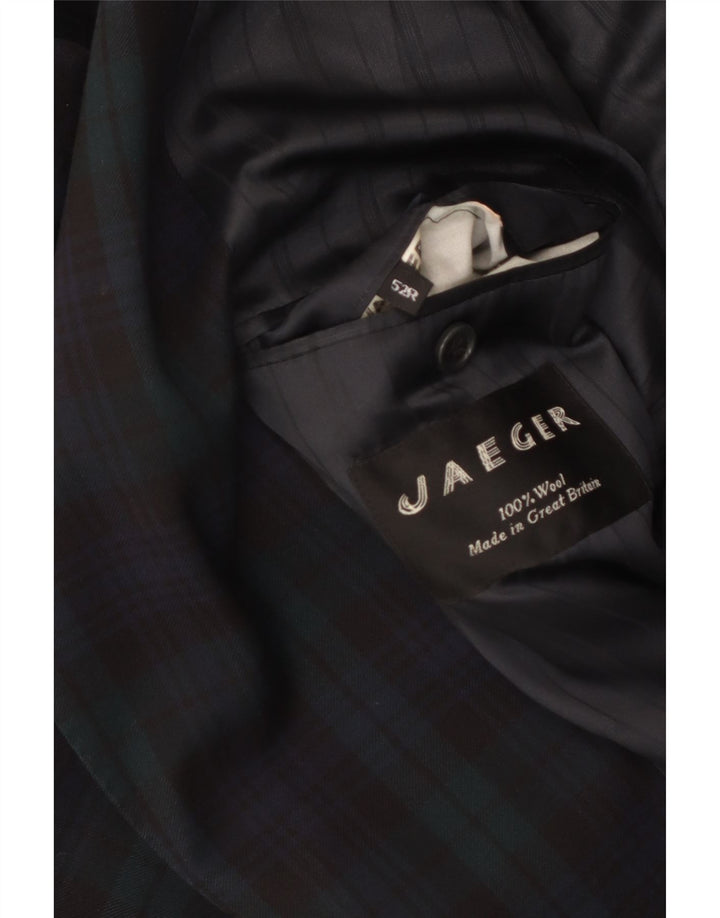 Jaeger Mens Double Breasted Blazer Jacket IT 52 XL Navy Blue Check Wool
