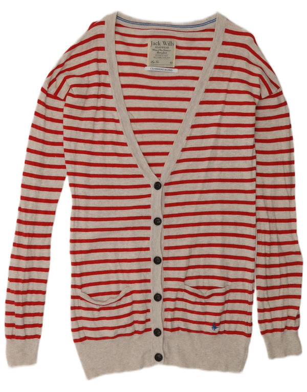 Jack Wills Womens Cardigan Sweater UK 10 Small Red Striped Cotton