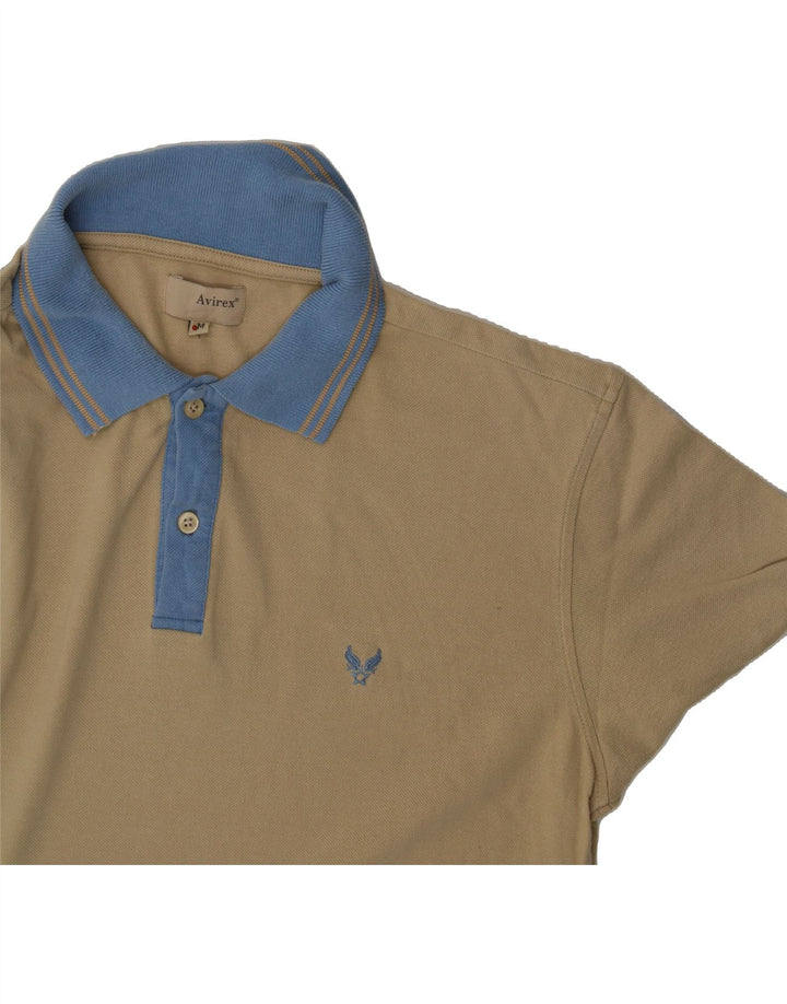 AVIREX Mens Polo Shirt Medium Beige Colourblock Cotton Vintage Avirex and Second-Hand Avirex from Messina Hembry 