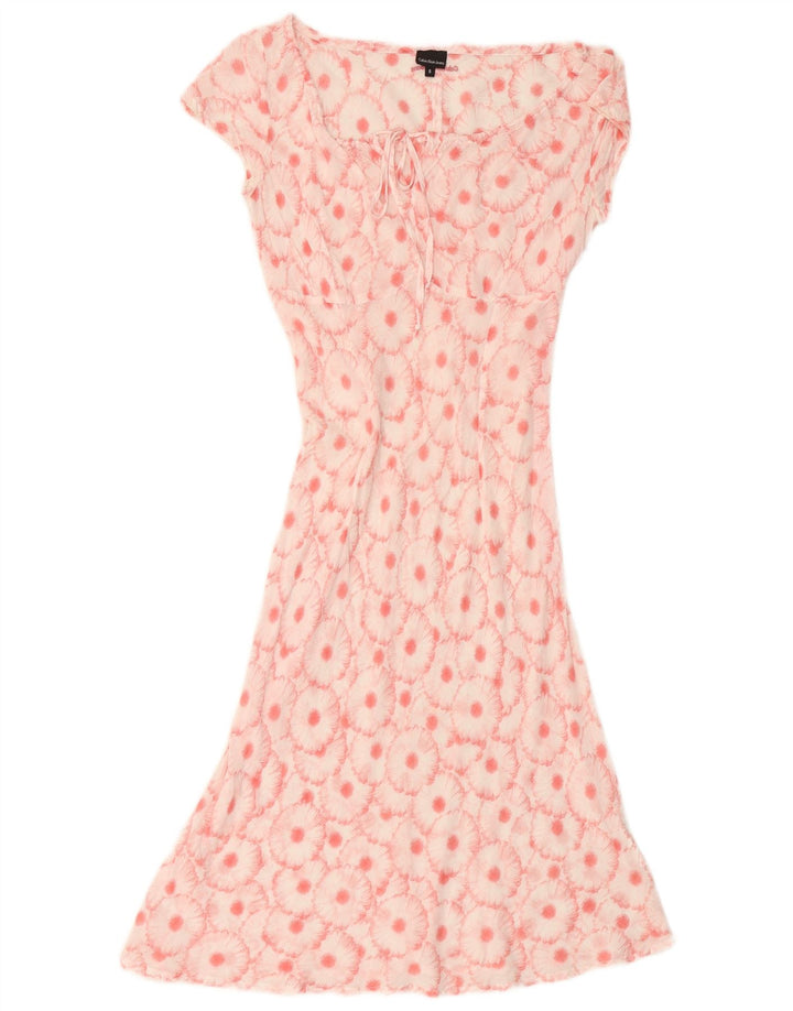 CALVIN KLEIN Womens Basic Dress UK 10 Small Pink Floral Cotton