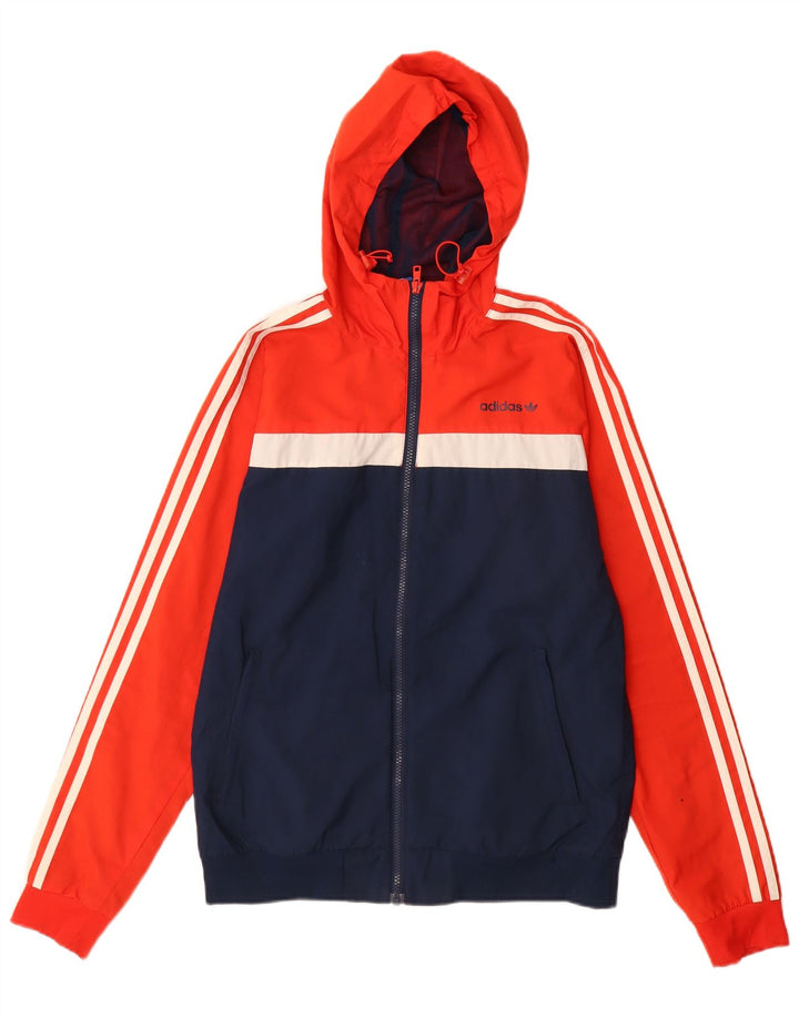 ADIDAS Mens Hooded Rain Jacket UK 36 Small Red Colourblock Polyester