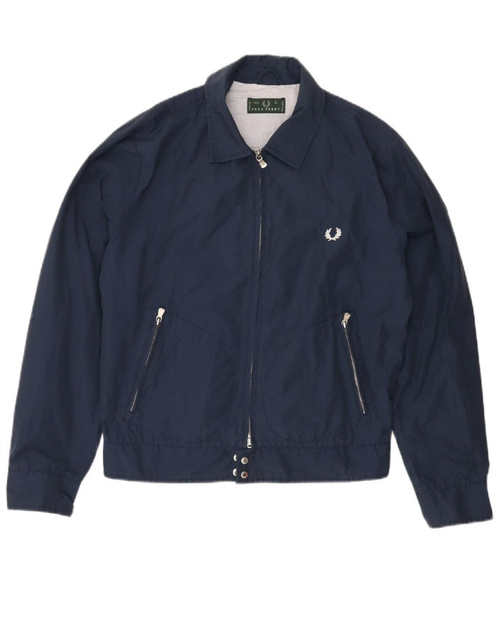 FRED PERRY Mens Bomber Jacket UK 40 Large Navy Blue Cotton