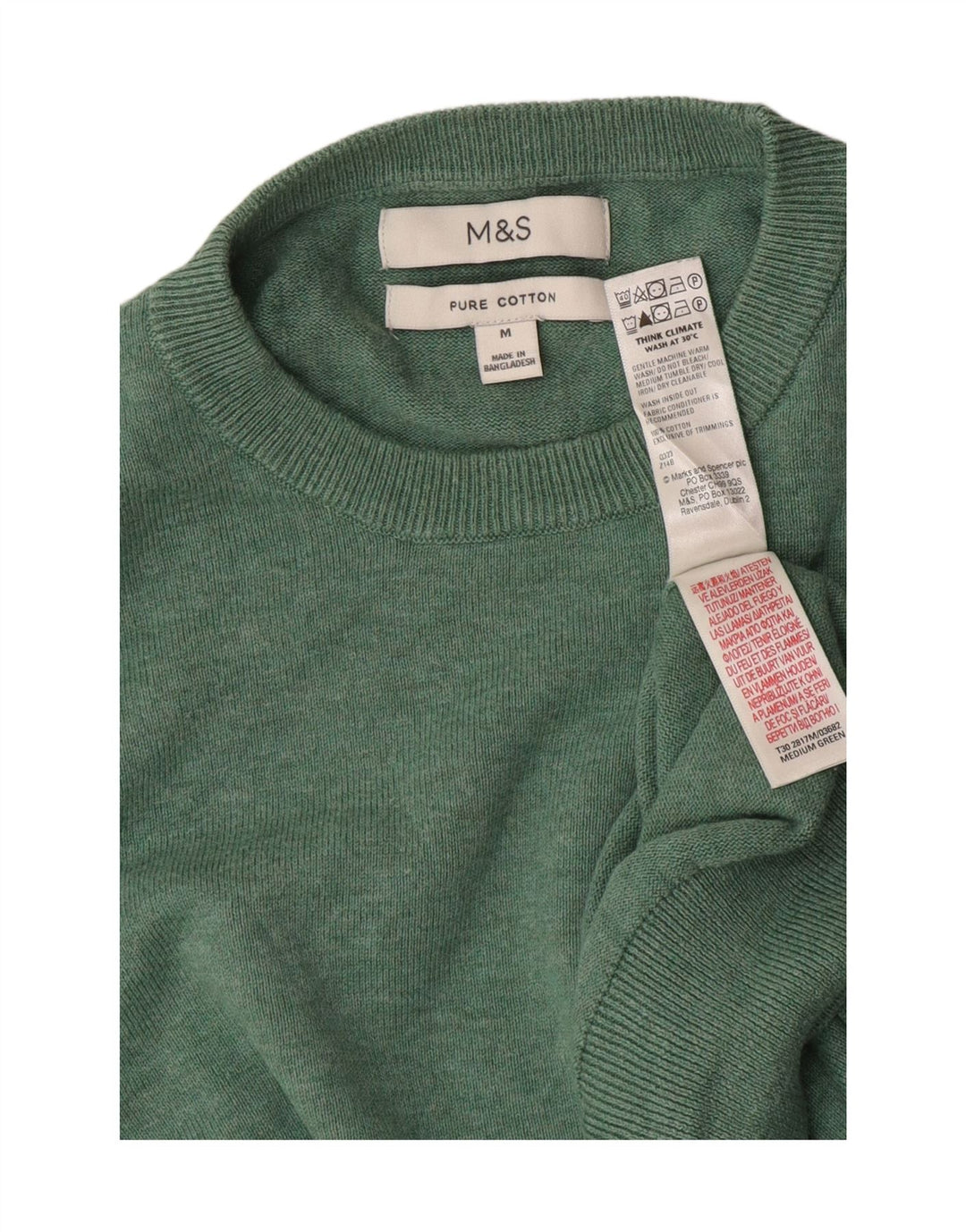 Marks & Spencer Mens Crew Neck Jumper Sweater Medium Green Cotton