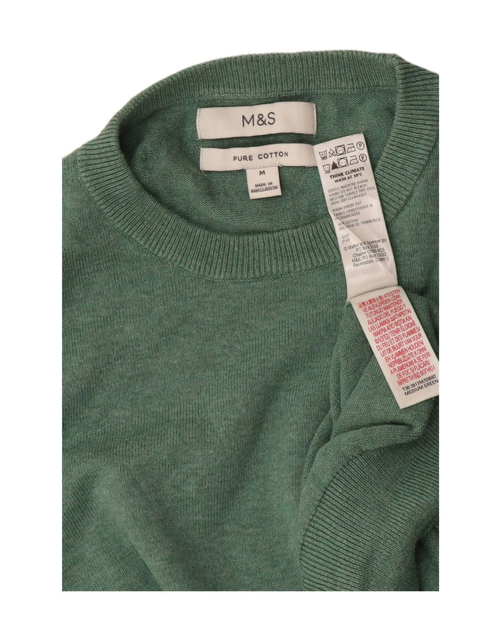 Marks & Spencer Mens Crew Neck Jumper Sweater Medium Green Cotton