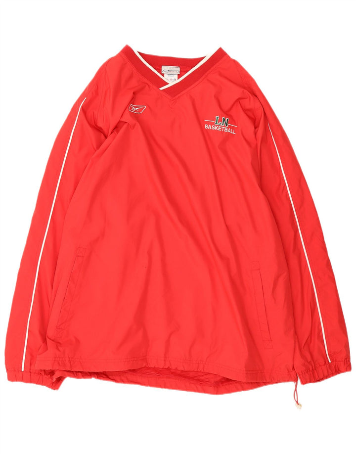 Reebok Mens Graphic Pullover Tracksuit Top 2XL Red Striped Polyester Sports
