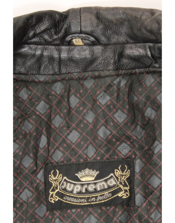 Suprema Mens Leather Jacket IT 48 Medium Black Leather