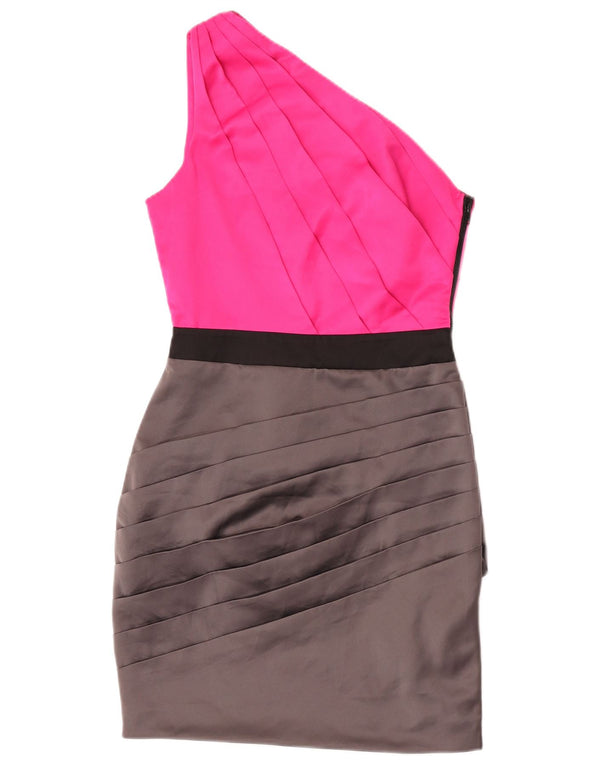 Lipsy Womens One Shoulder Dress UK 10 Small Pink Colourblock Polyester