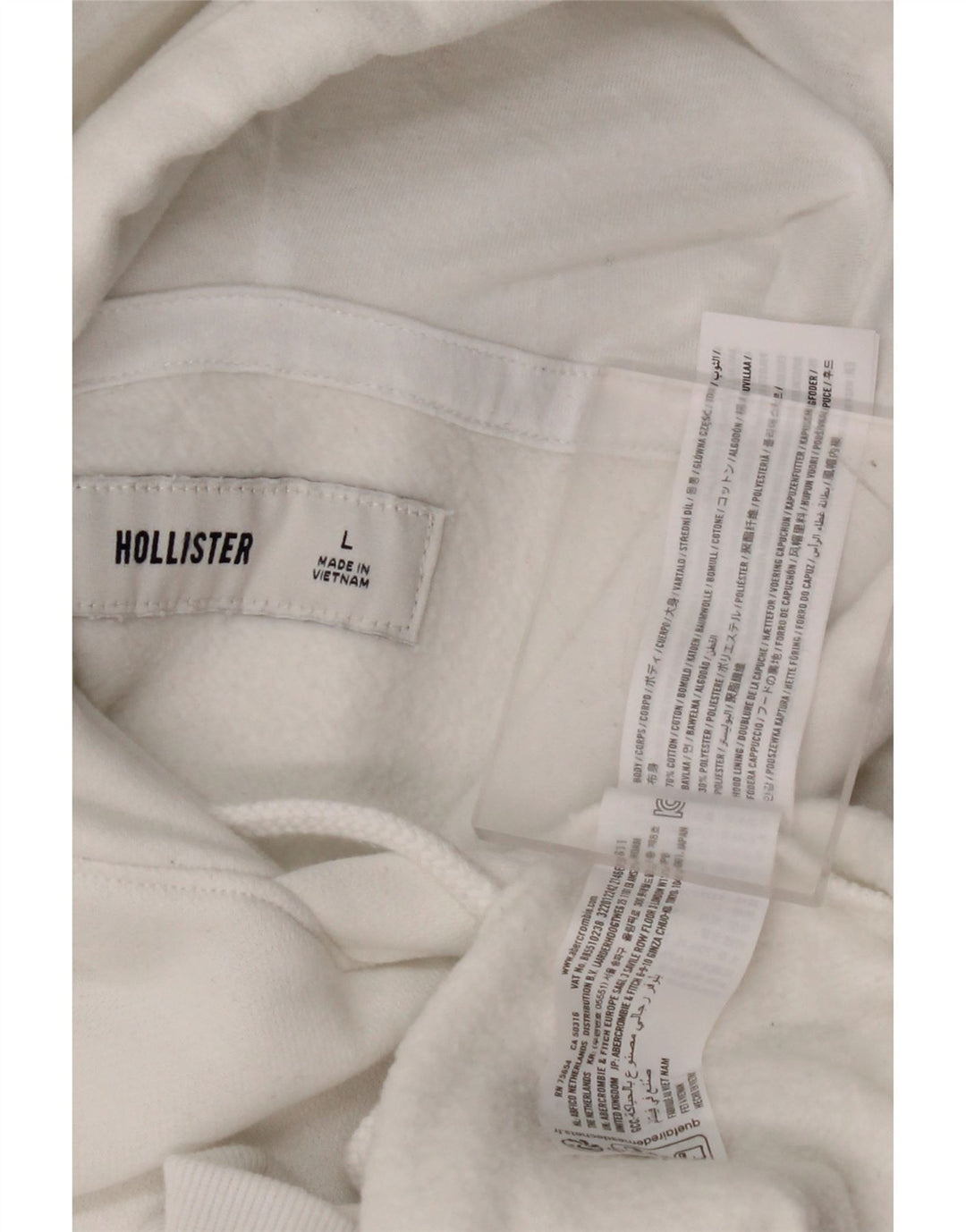 HOLLISTER Mens Hoodie Jumper Large White Cotton