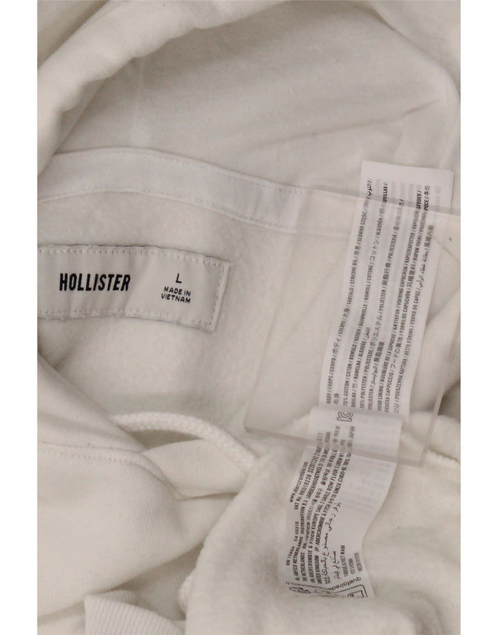 HOLLISTER Mens Hoodie Jumper Large White Cotton