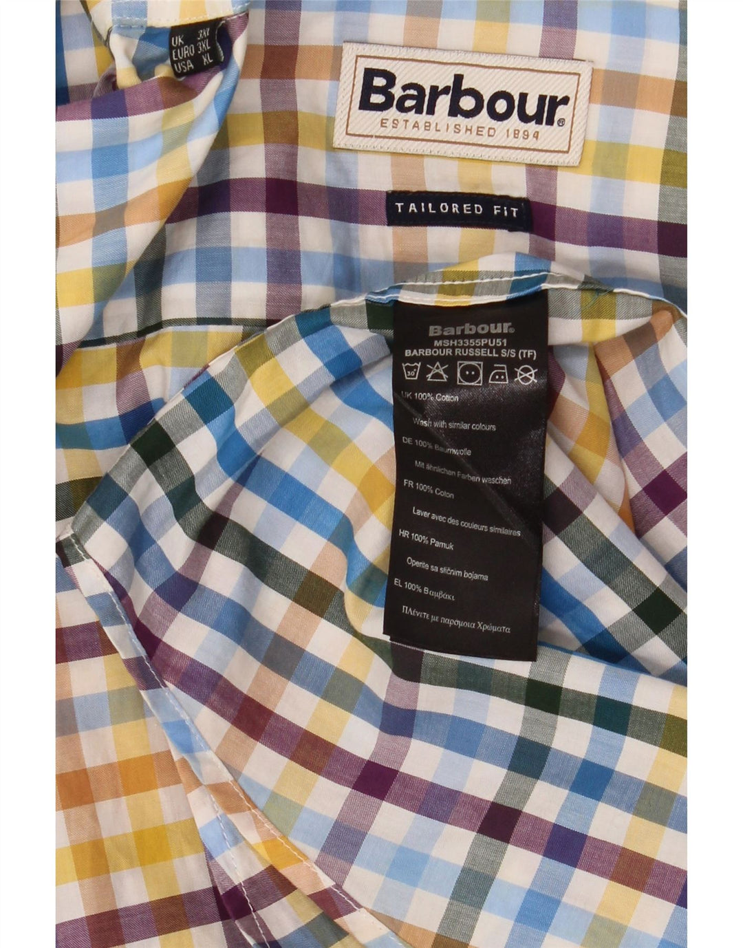 Barbour Mens Short Sleeve Shirt 3XL Multicoloured Gingham Cotton Classic