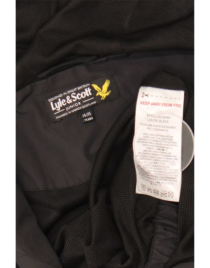 LYLE & SCOTT Boys Hooded Bomber Jacket 14-15 Years Black Cotton