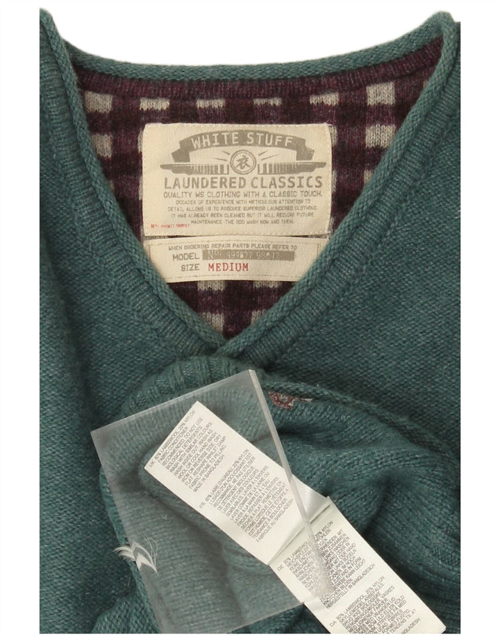 White Stuff Mens V-Neck Jumper Sweater Medium Green Lambswool