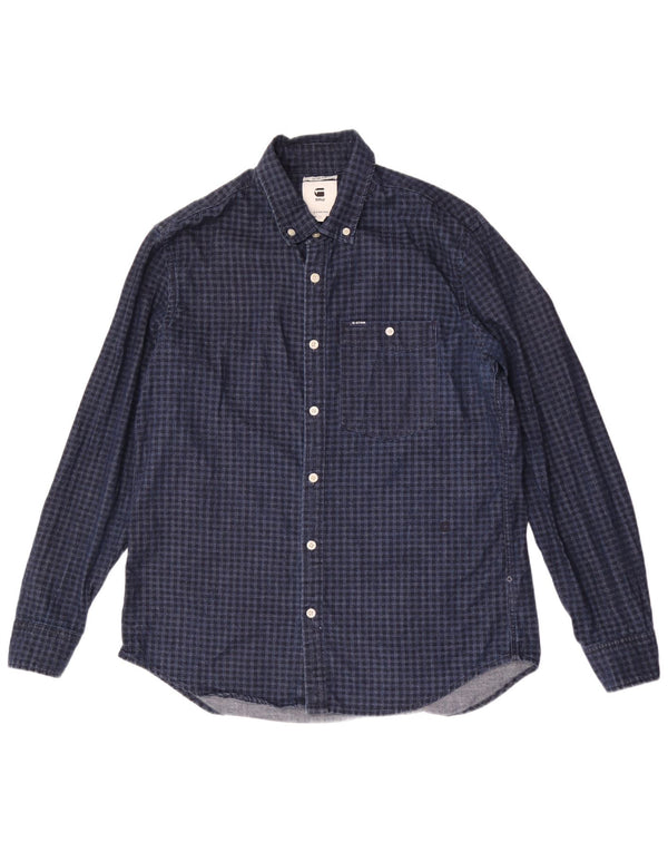G-Star Mens Slim Fit Shirt XL Navy Blue Gingham Cotton