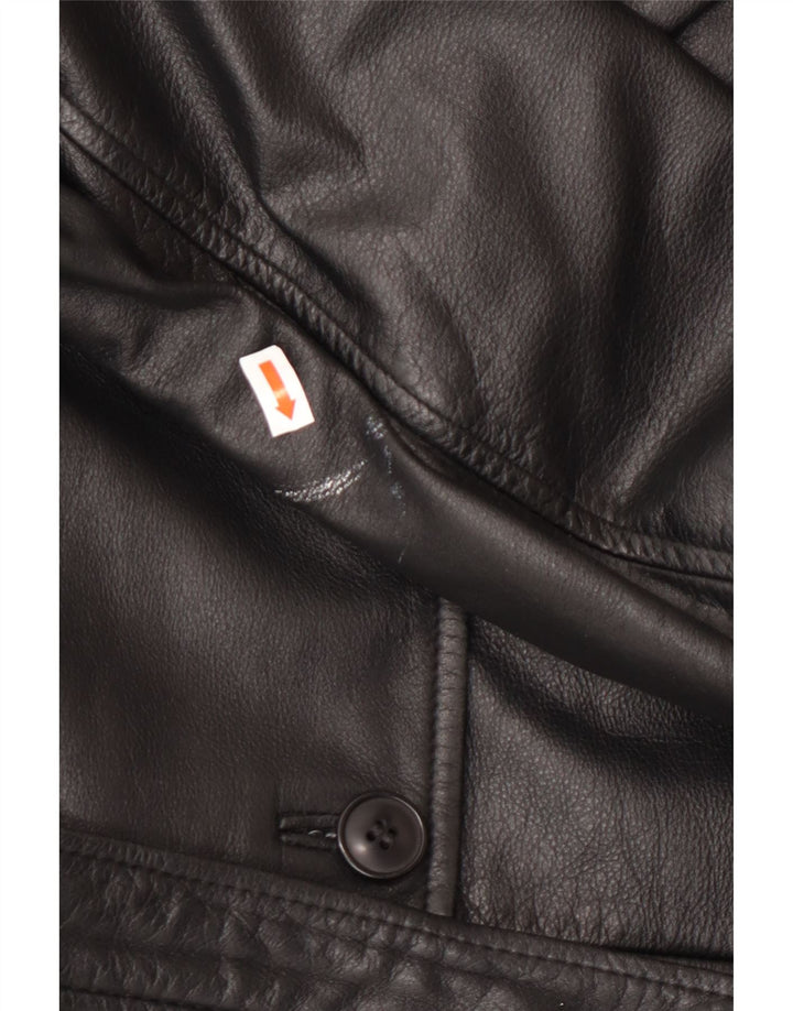 HENNES Womens Leather Coat EU 42 Large Black Leather