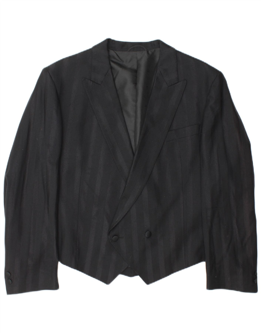 WILVORST Mens Crop Double Breasted Blazer Jacket UK 42 XL Black Pinstripe