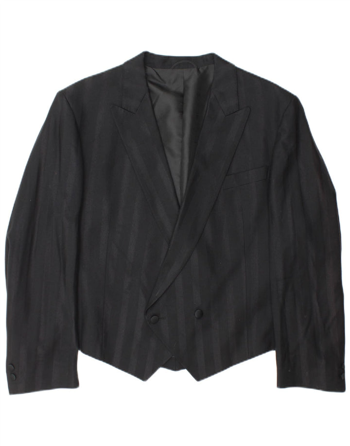 WILVORST Mens Crop Double Breasted Blazer Jacket UK 42 XL Black Pinstripe