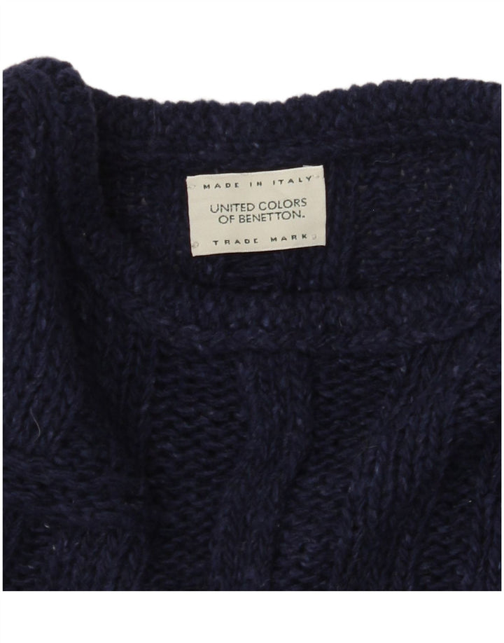 BENETTON Womens Crew Neck Jumper Sweater UK 20 2XL Navy Blue Wool
