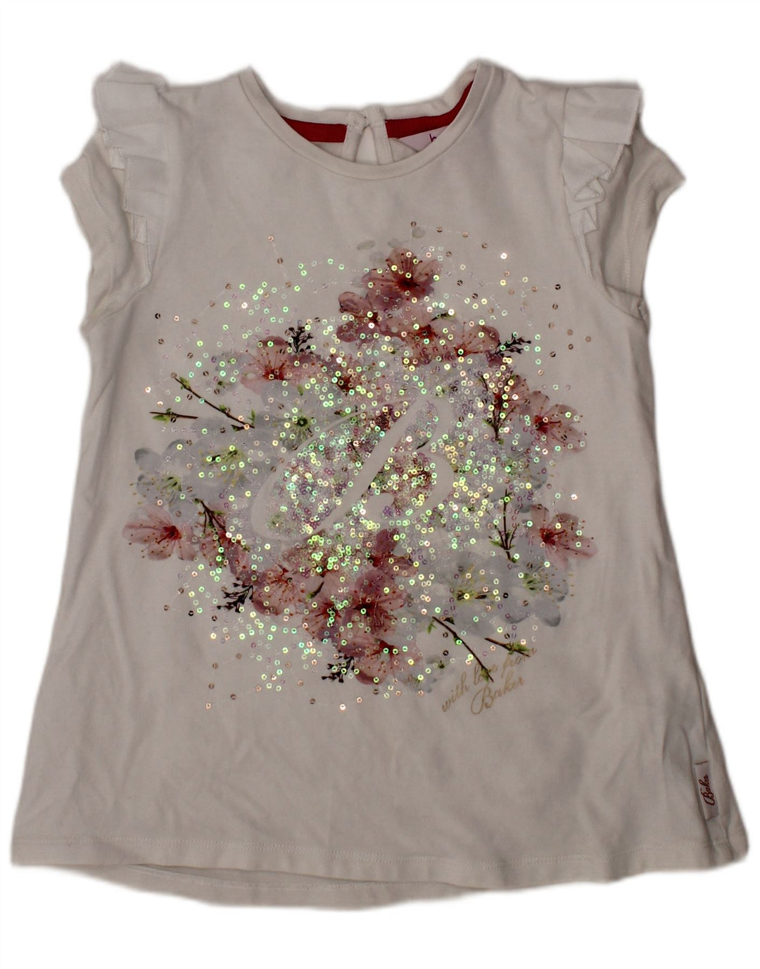 TED BAKER Girls Graphic Blouse Top 6-7 Years White Floral Cotton