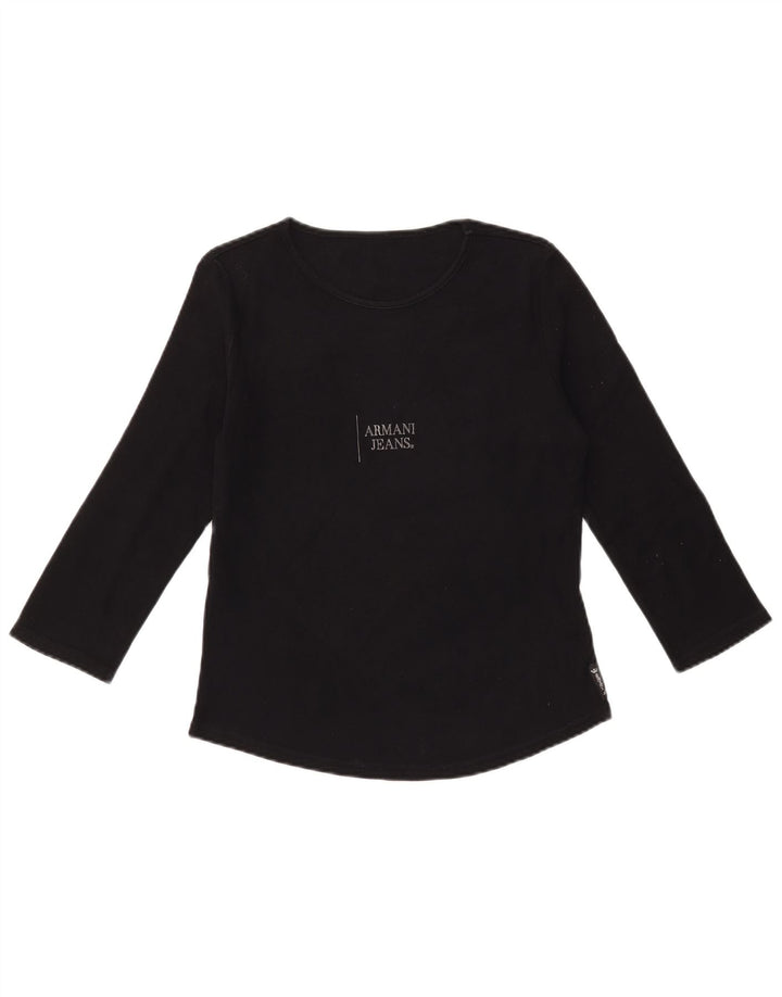 ARMANI JEANS Womens Graphic Top 3/4 Sleeve UK 12 Medium Black Cotton