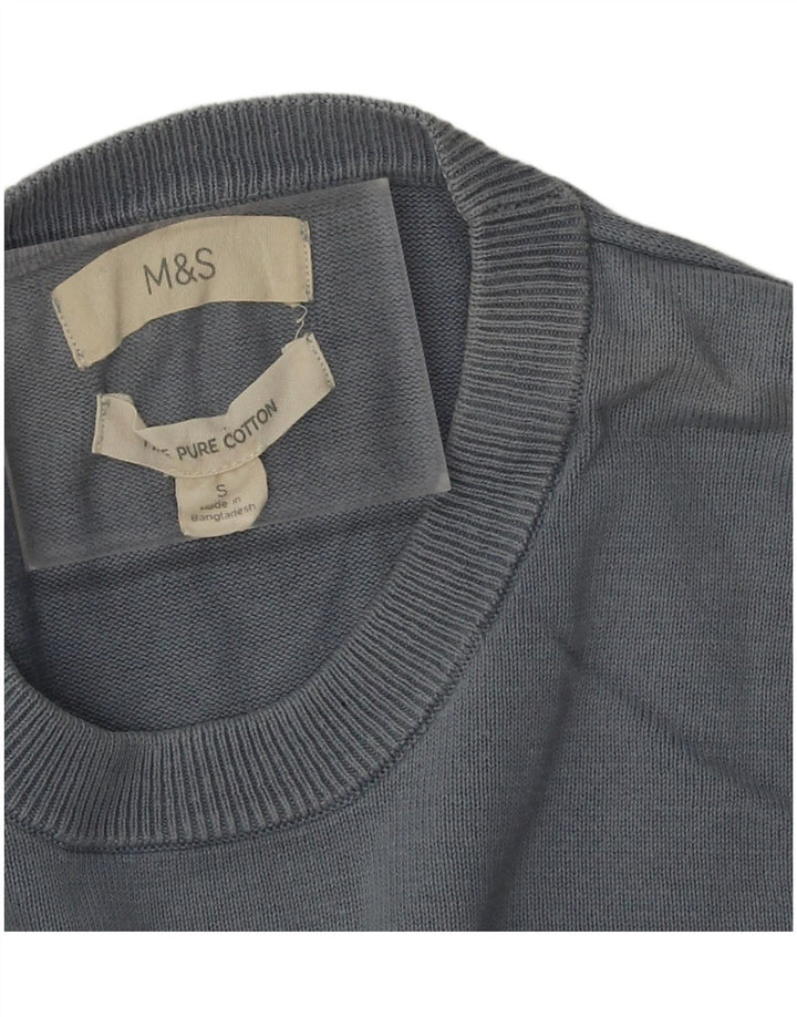 Marks & Spencer Mens Crew Neck Jumper Sweater Small Blue Cotton