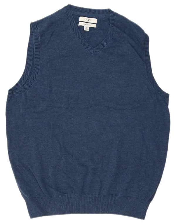 Marks & Spencer Mens Vest Tank Top Medium Blue Cotton