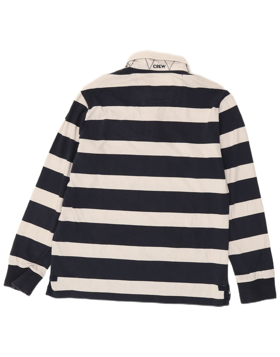 CREW CLOTHING Mens Long Sleeve Rugby Polo Shirt Large Navy Blue Striped