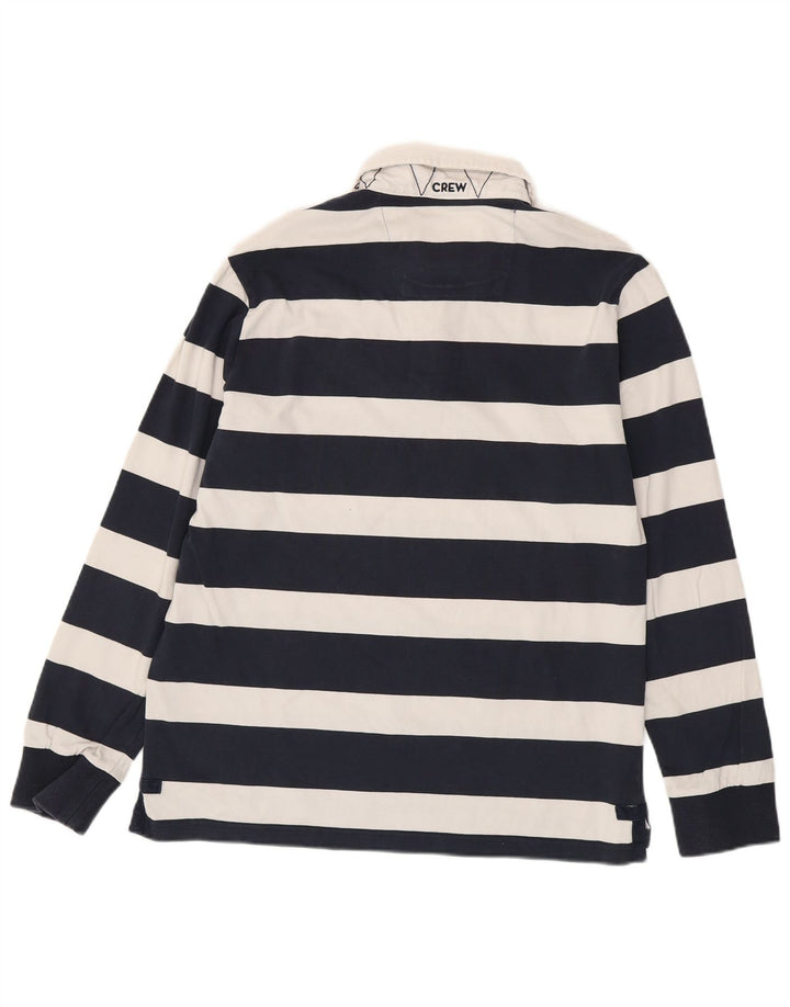 CREW CLOTHING Mens Long Sleeve Rugby Polo Shirt Large Navy Blue Striped