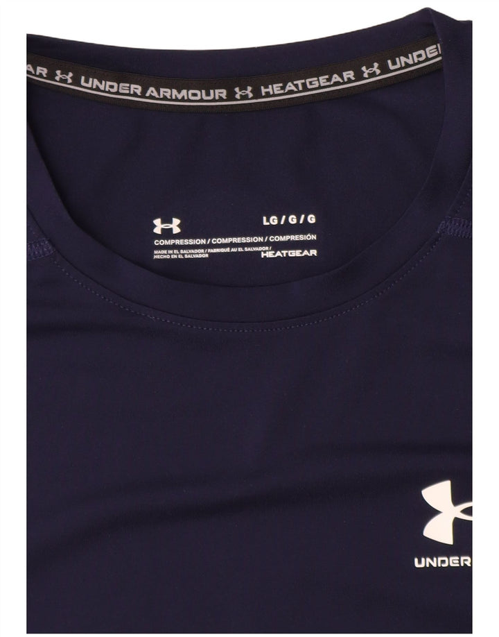 UNDER ARMOUR Mens Heat Gear T-Shirt Top Large Navy Blue Synthetic