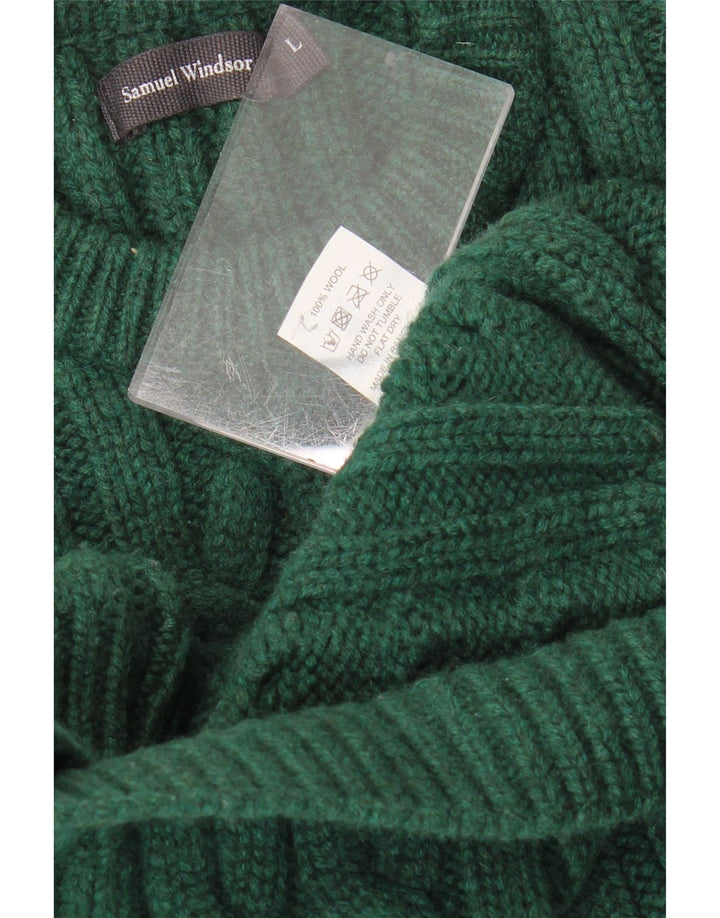 SAMUEL WINDSOR Mens Crew Neck Jumper Sweater Large Green Wool