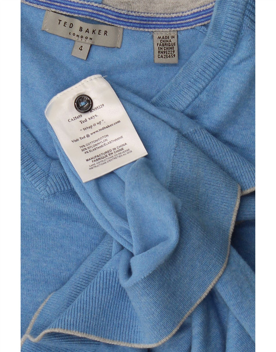 TED BAKER Mens V-Neck Jumper Sweater Size 4 Large Blue Flecked Cotton