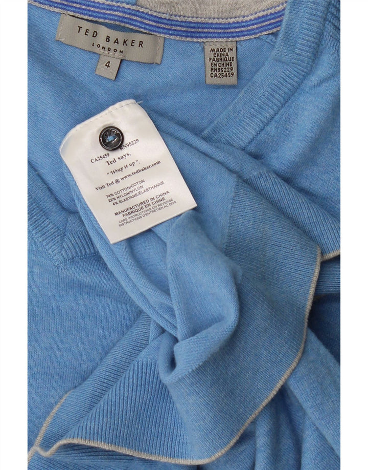TED BAKER Mens V-Neck Jumper Sweater Size 4 Large Blue Flecked Cotton