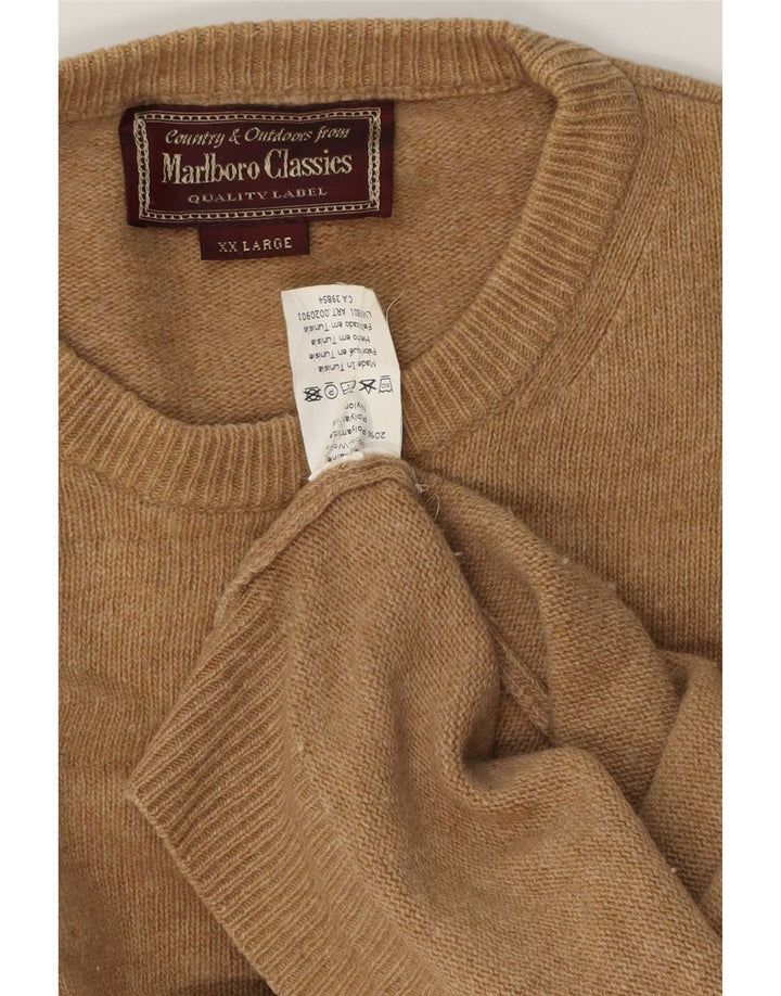 Marlboro Classics Mens Crew Neck Jumper Sweater 2XL Brown Wool
