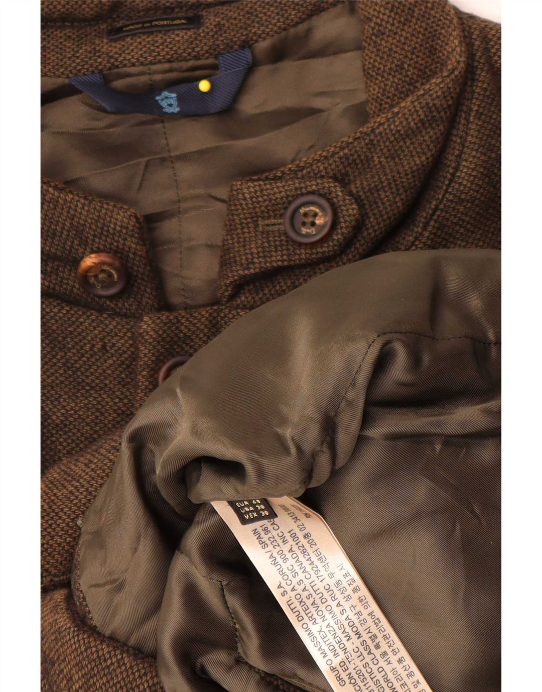 Massimo Dutti Mens Padded Jacket EU 48 Medium Brown Flecked Cotton