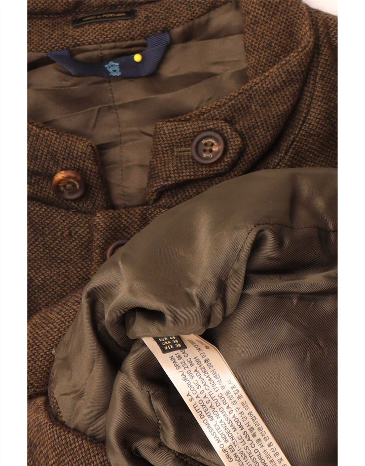Massimo Dutti Mens Padded Jacket EU 48 Medium Brown Flecked Cotton