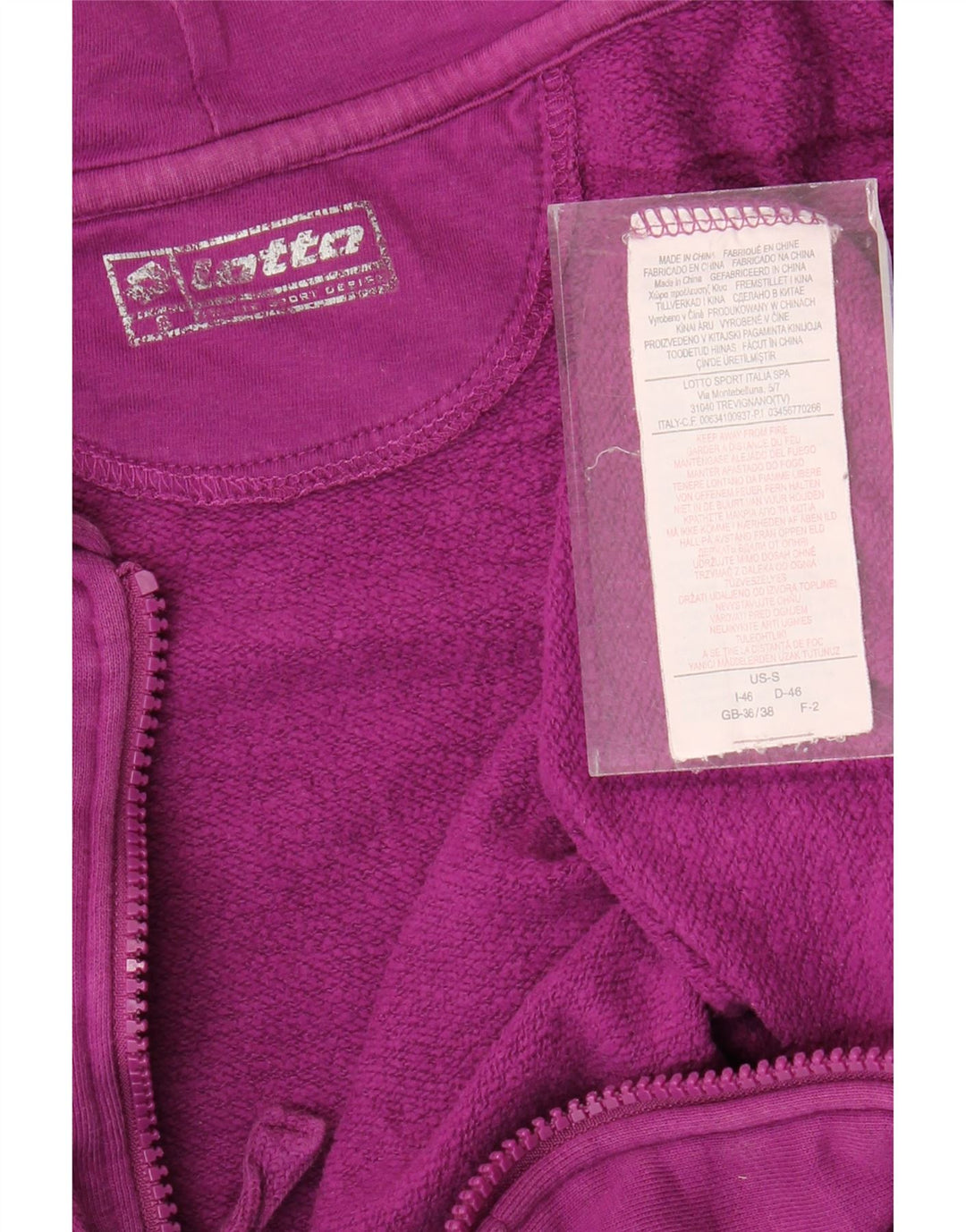 LOTTO Womens Oversized Graphic Zip Hoodie Sweater UK 10 Small Maroon