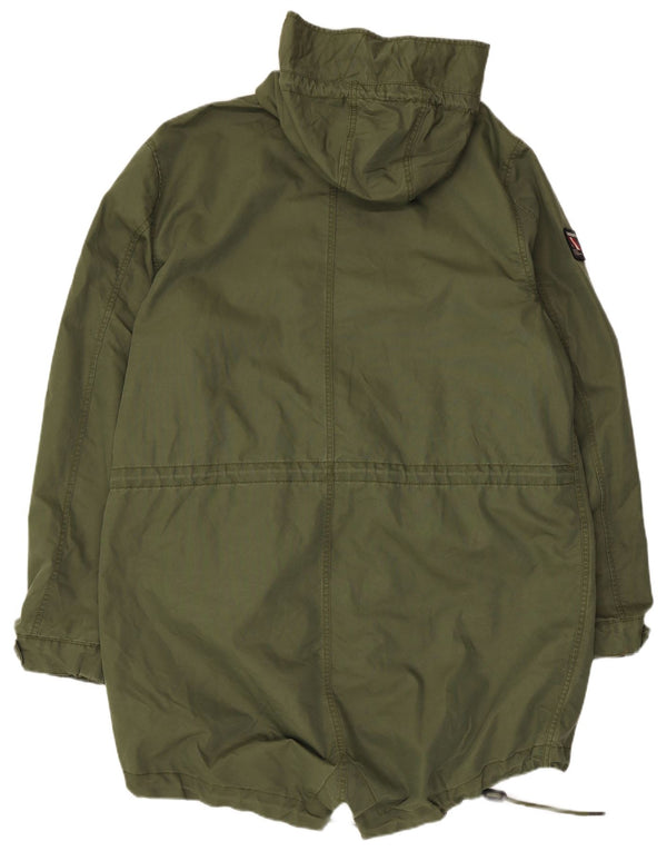 Superdry Mens Hooded Parka Jacket UK 44 2XL Khaki Cotton