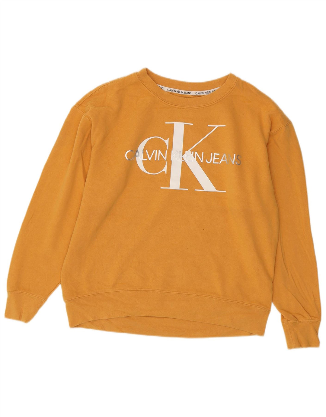 Calvin Klein Jeans Womens Oversized Sweatshirt Jumper UK 10 Small Yellow