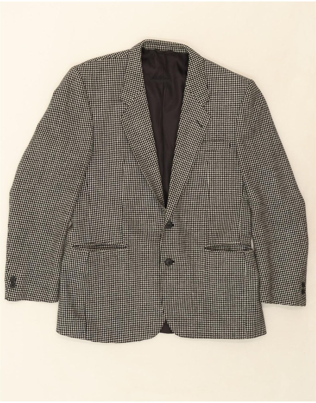 SPOKES Mens 2 Button Blazer Jacket UK 40 Large Black Houndstooth Wool Vintage Spokes and Second-Hand Spokes from Messina Hembry 