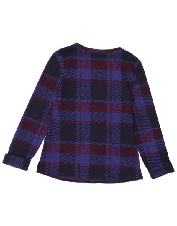 Marks & Spencer Womens Top Long Sleeve UK 6 XS Navy Blue Check Polyester