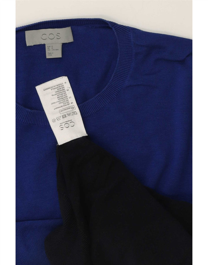 Cos Mens Crew Neck Jumper Sweater Medium Blue Colourblock Silk