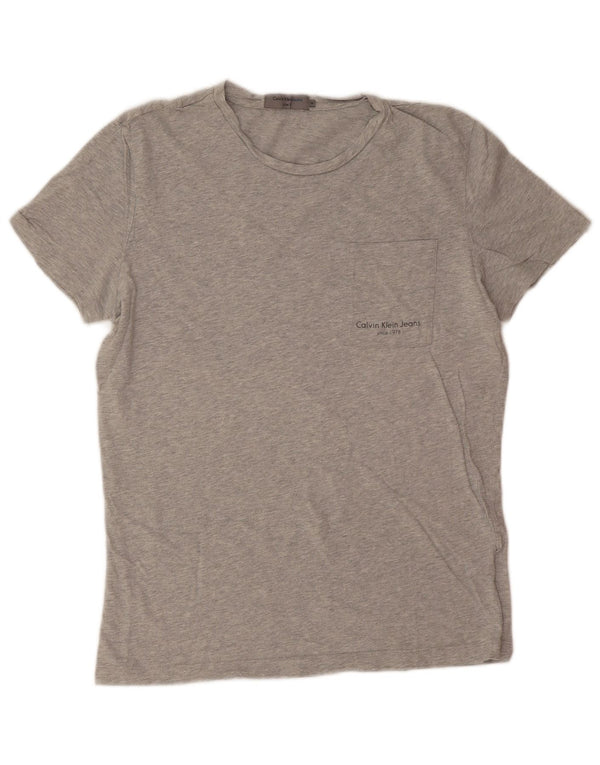 Calvin Klein Jeans Mens Slim Fit T-Shirt Top Medium Grey Flecked Cotton