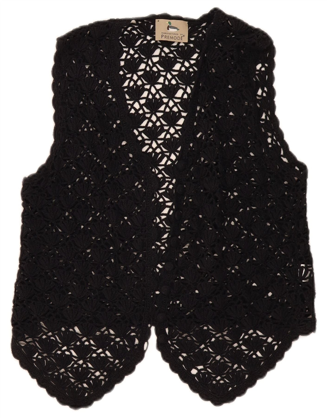 Premode Womens Crop Crochet Cardigan Top UK 12 Medium Black Cotton